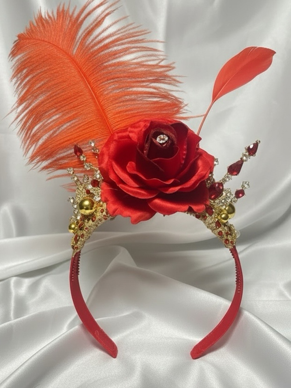 Red Fascinator Hat Semi Formal Garden Tea Party Wedding Ascot Hat Red Gold NEW
